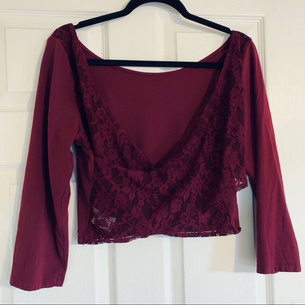 AE Lace Cross Back Long Sleeve Crop Top Size XL